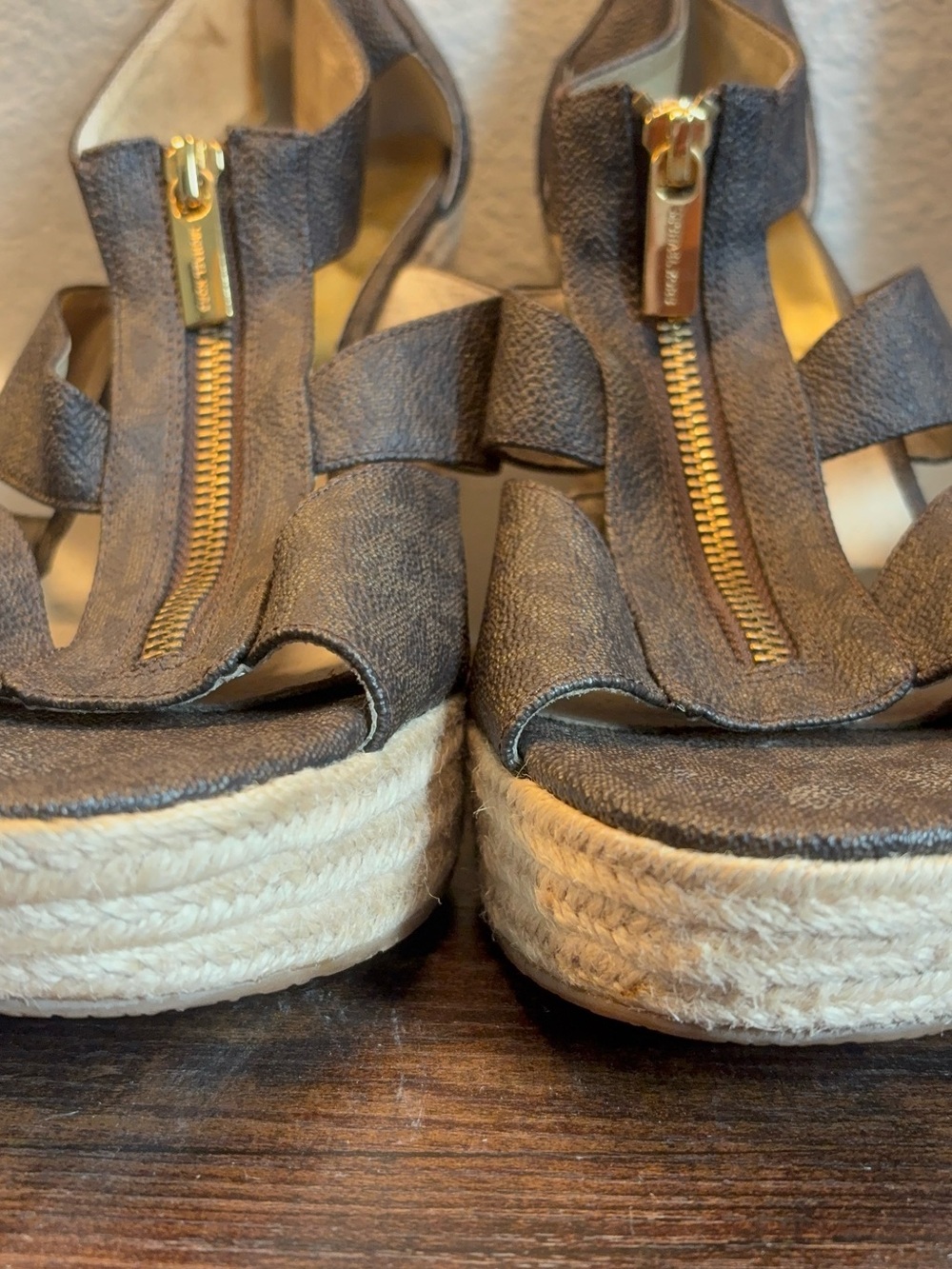 Michael Kors Dark Brown Zipper Espadrille Wedge Sandals - Picture 8 of 8